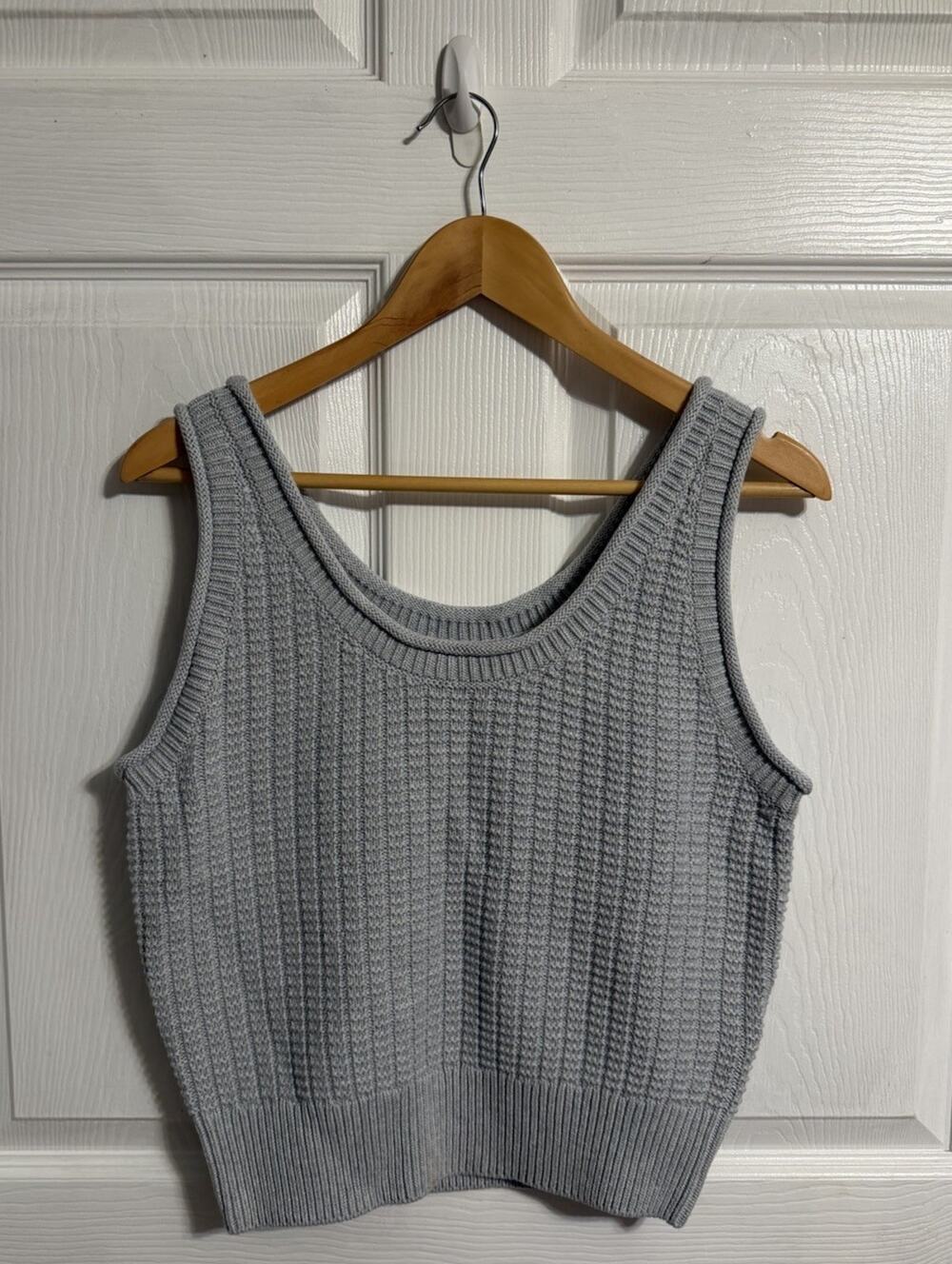 Quince Women’s 100% Organic Cotton Waffle Cropped Sweater Tank Vest Dove Grey